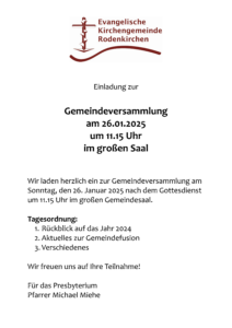 Read more about the article Gemeindeversammlung am 26. Januar